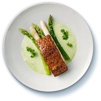 Salmon and asparagus.